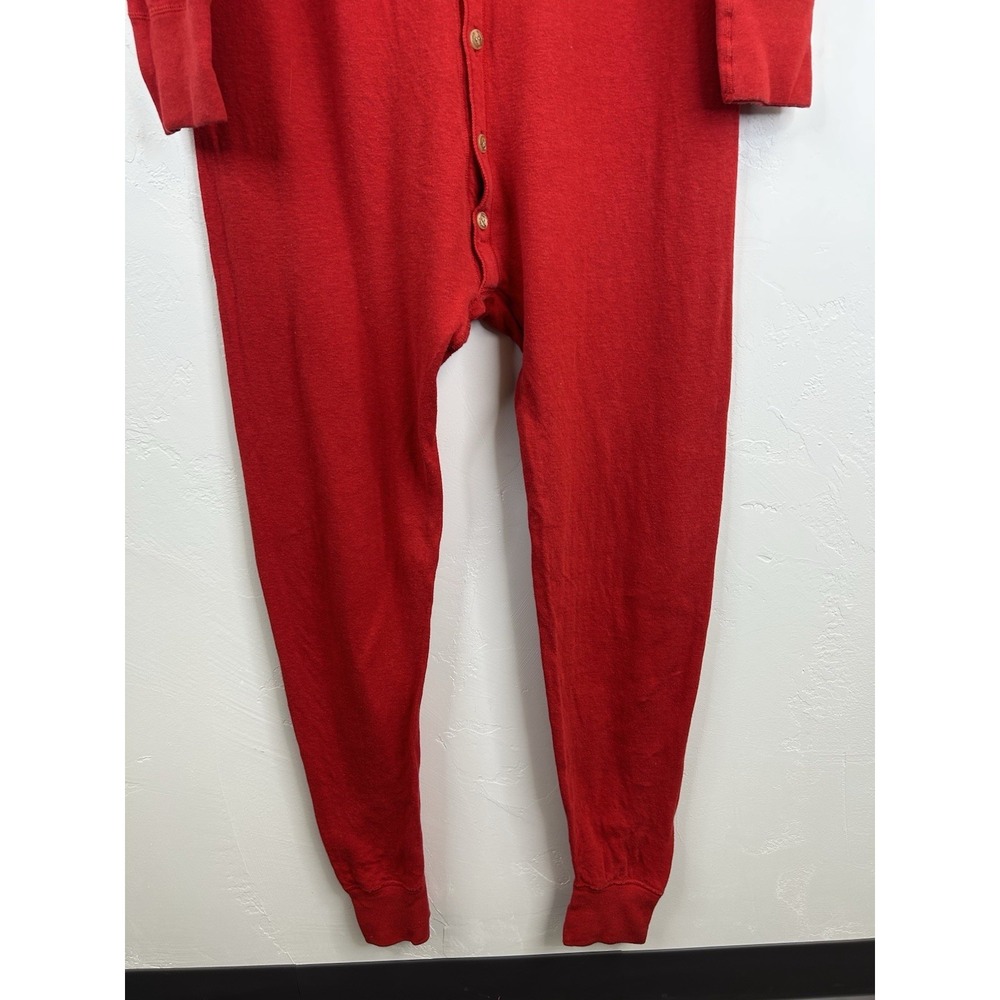 Vintage Thermal Union Suit Size L One Piece Long Johns Red Button Up Duofold - Picture 6 of 16